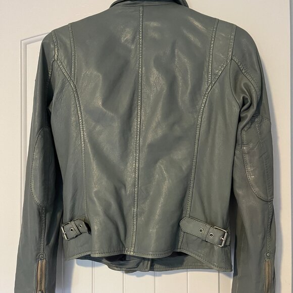 Women's lambskin leather moto jacket in grey/blue size small - Picture 2 of 3